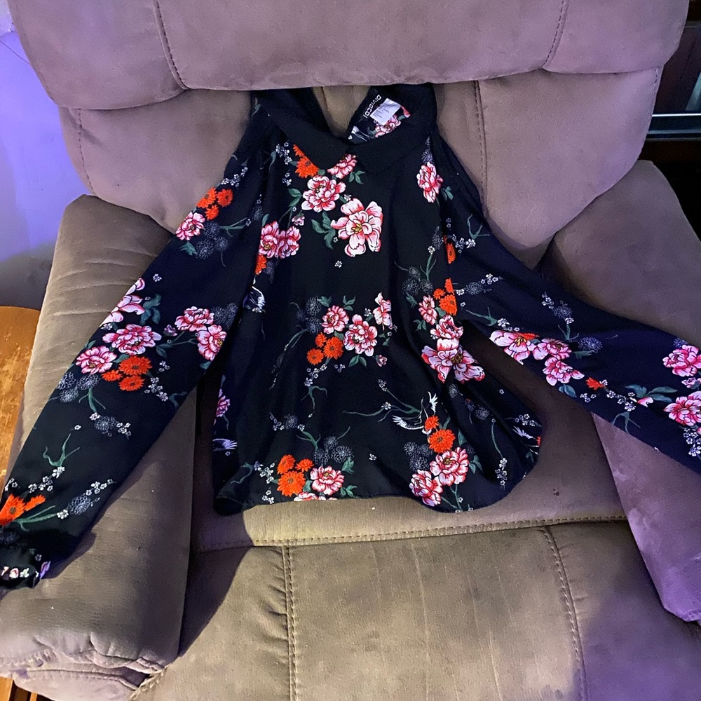 Emporio Armani Blue Floral Cut Out Blouse